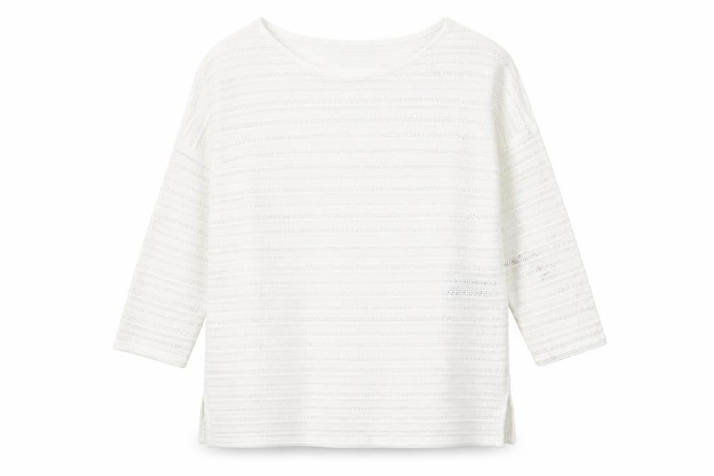 Marks and Spencer Womens White Round Neck Geometric Polyester Pullover Jumper Size 8