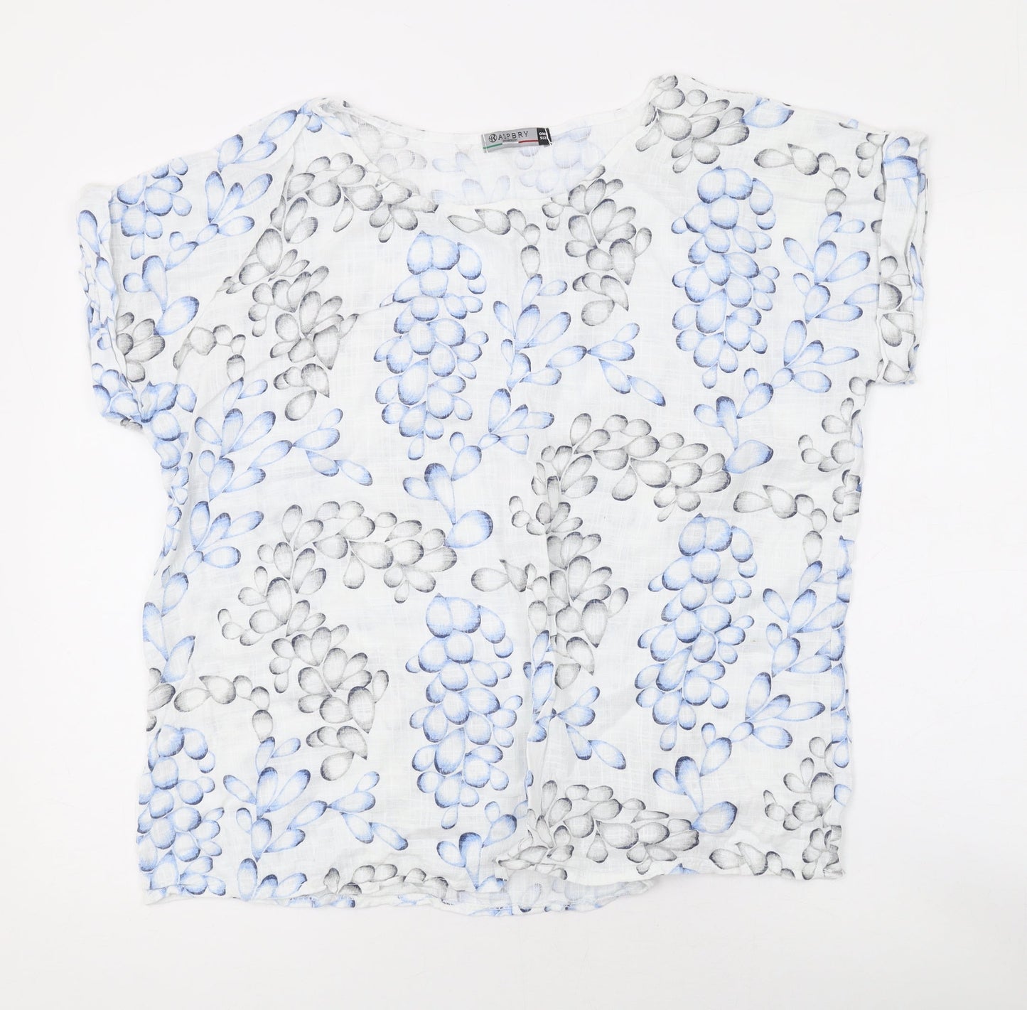 Raspberry Womens White Floral Cotton Basic T-Shirt One Size Round Neck