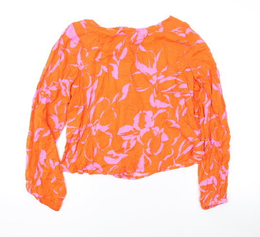 VERO MODA Womens Orange Floral Polyester Basic Blouse Size XS Round Neck