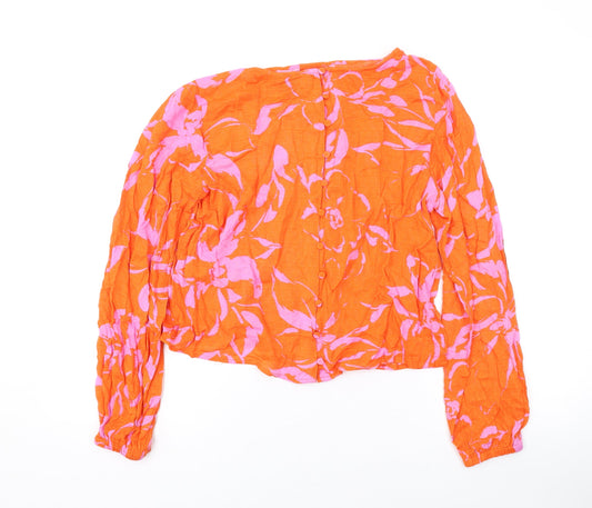 VERO MODA Womens Orange Floral Polyester Basic Blouse Size XS Round Neck
