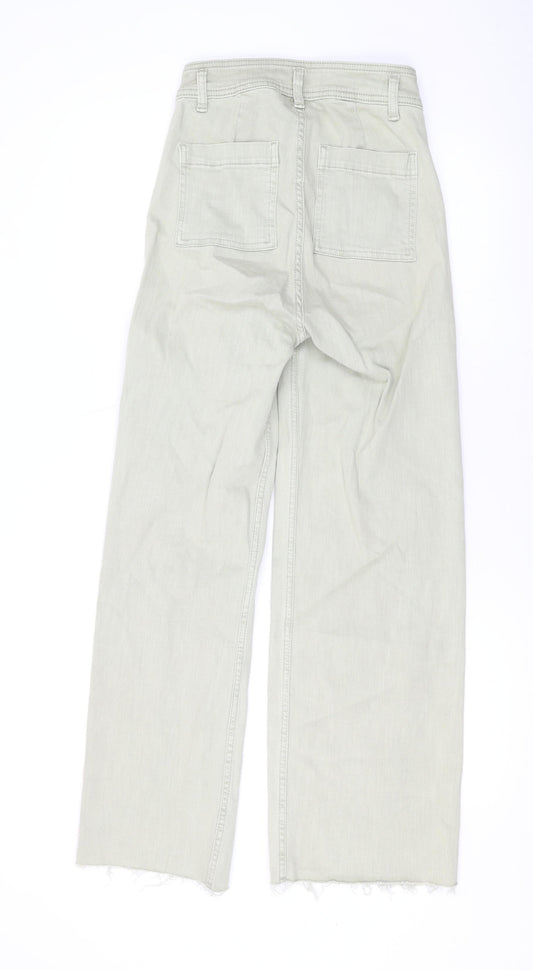 Denim & Co. Womens Green Cotton Wide-Leg Jeans Size 6 L27 in Regular Zip