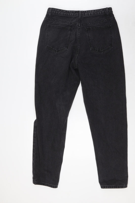 PRETTYLITTLETHING Womens Black Cotton Wide-Leg Jeans Size 12 L31 in Regular Zip