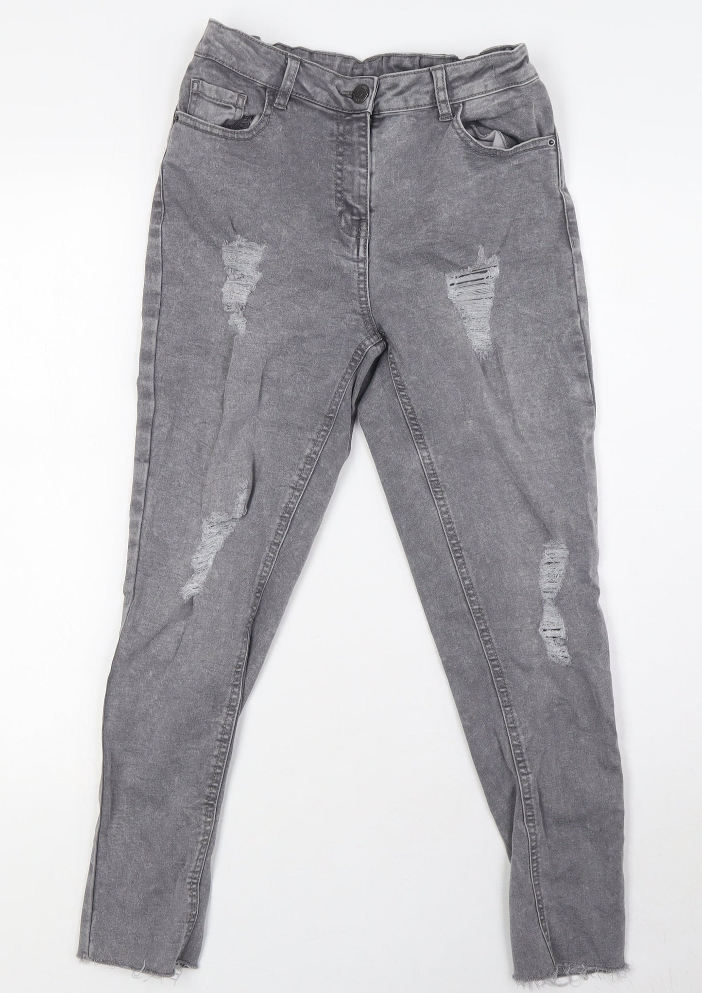 Candy Boys Grey Cotton Skinny Jeans Size 12 Years L25 in Regular Zip - Destressed