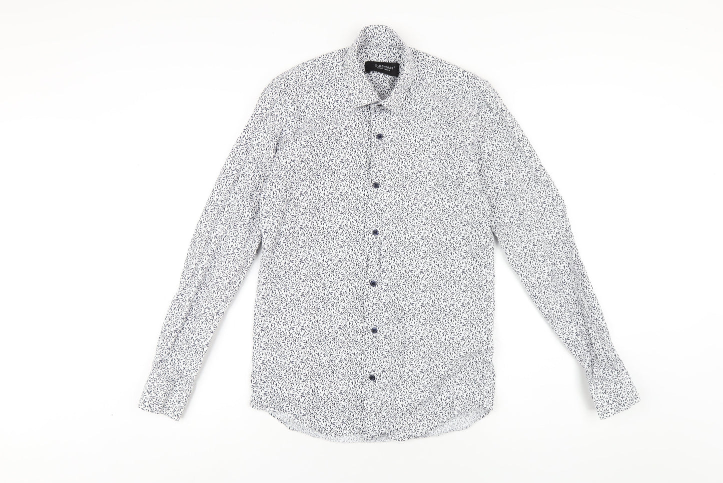 Quiz Mens White Geometric Cotton Button-Up Size S Collared Button