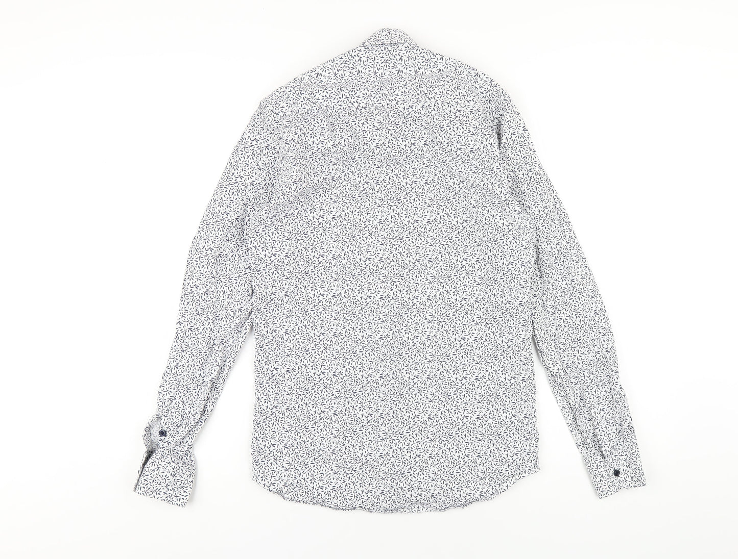 Quiz Mens White Geometric Cotton Button-Up Size S Collared Button