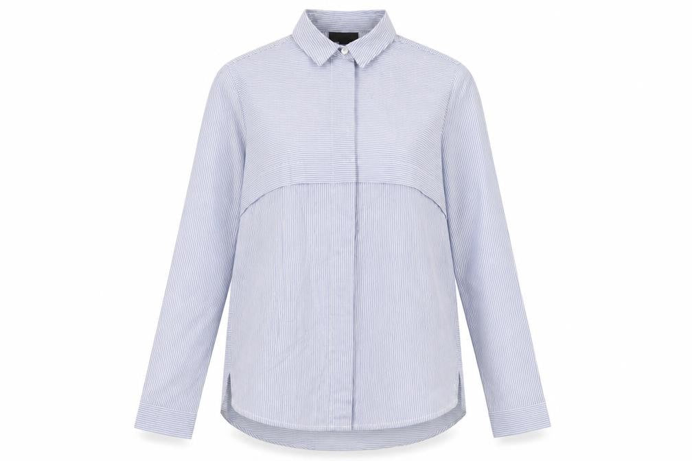 Topshop Womens Blue Striped Cotton Basic Button-Up Size 8 Collared