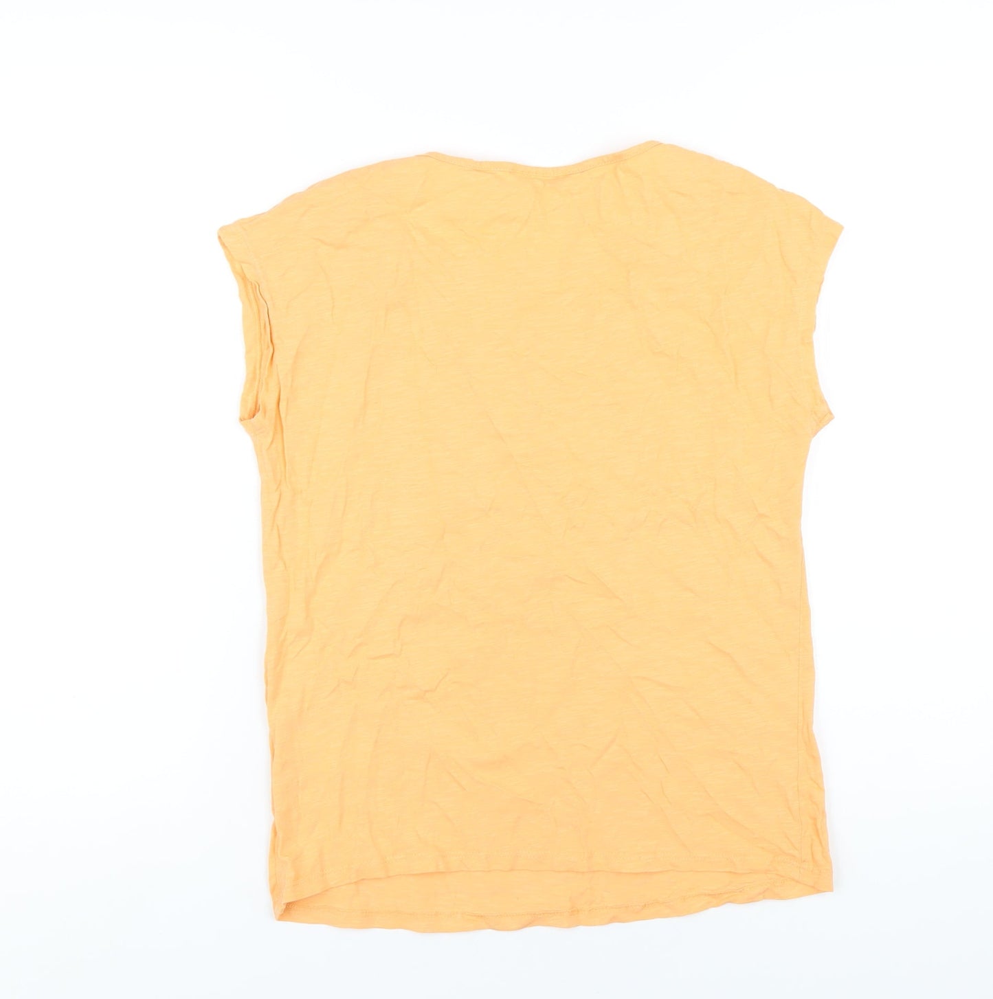 bonprix Womens Orange Cotton Basic T-Shirt Size XS Round Neck