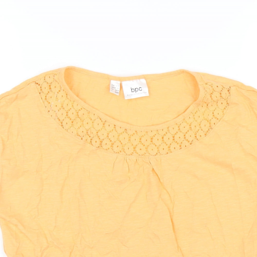 bonprix Womens Orange Cotton Basic T-Shirt Size XS Round Neck
