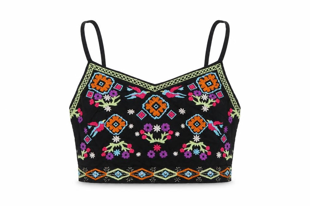 New Look Womens Black Geometric Cotton Cropped T-Shirt Size 6 V-Neck - Beaded