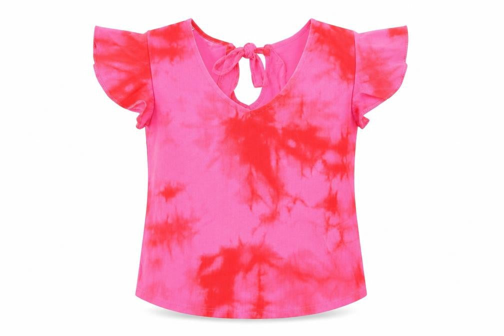 Body Flirt Womens Pink Geometric Polyester Basic T-Shirt Size 6 V-Neck - Tie Dye