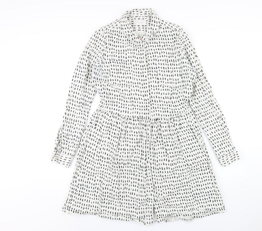 Chinti and Parker Womens White Geometric Cotton Shirt Dress Size S Collared Button