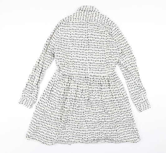 Chinti and Parker Womens White Geometric Cotton Shirt Dress Size S Collared Button