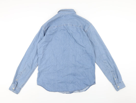 Selected Homme Mens Blue Cotton Button-Up Size L Collared Button