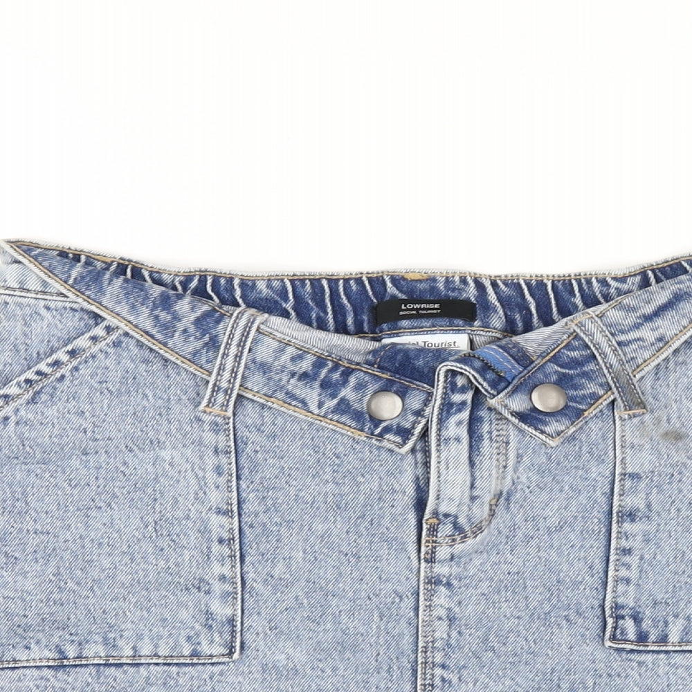 Social Tourist Womens Blue Cotton A-Line Skirt Size S Zip