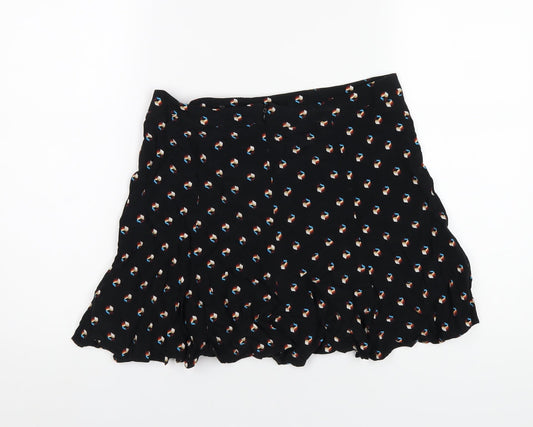 Cooperative Womens Black Geometric Viscose A-Line Skirt Size M Zip