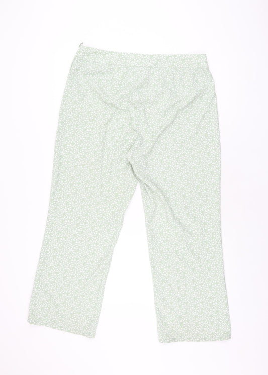 H&M Womens Green Floral Polyester Trousers Size 16 L26 in Regular Zip