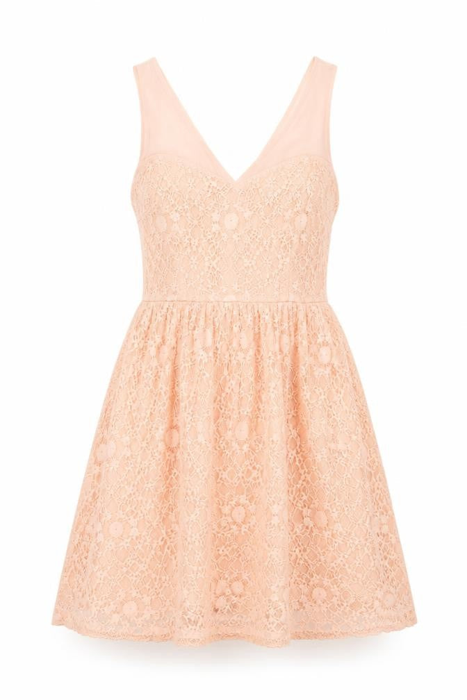 Dorothy Perkins Womens Pink Floral Polyester Skater Dress Size 8 V-Neck Zip