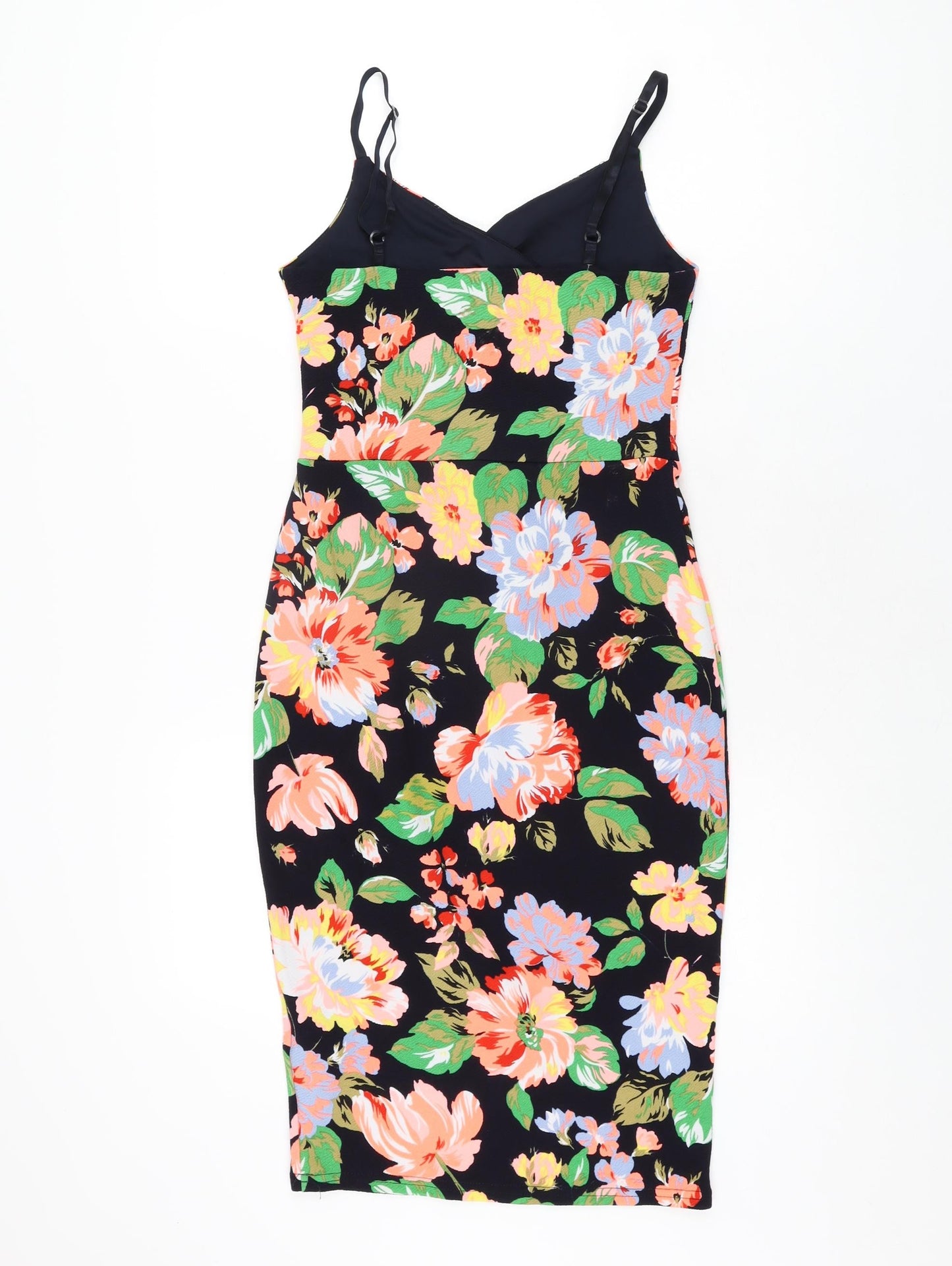 New Look Womens Black Floral Polyester Bodycon Size 10 V-Neck Pullover
