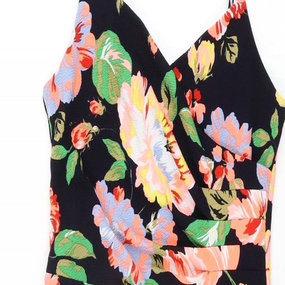 New Look Womens Black Floral Polyester Bodycon Size 10 V-Neck Pullover