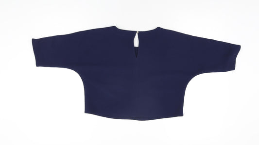 Ole Womens Blue Polyester Cropped T-Shirt Size 6 Round Neck