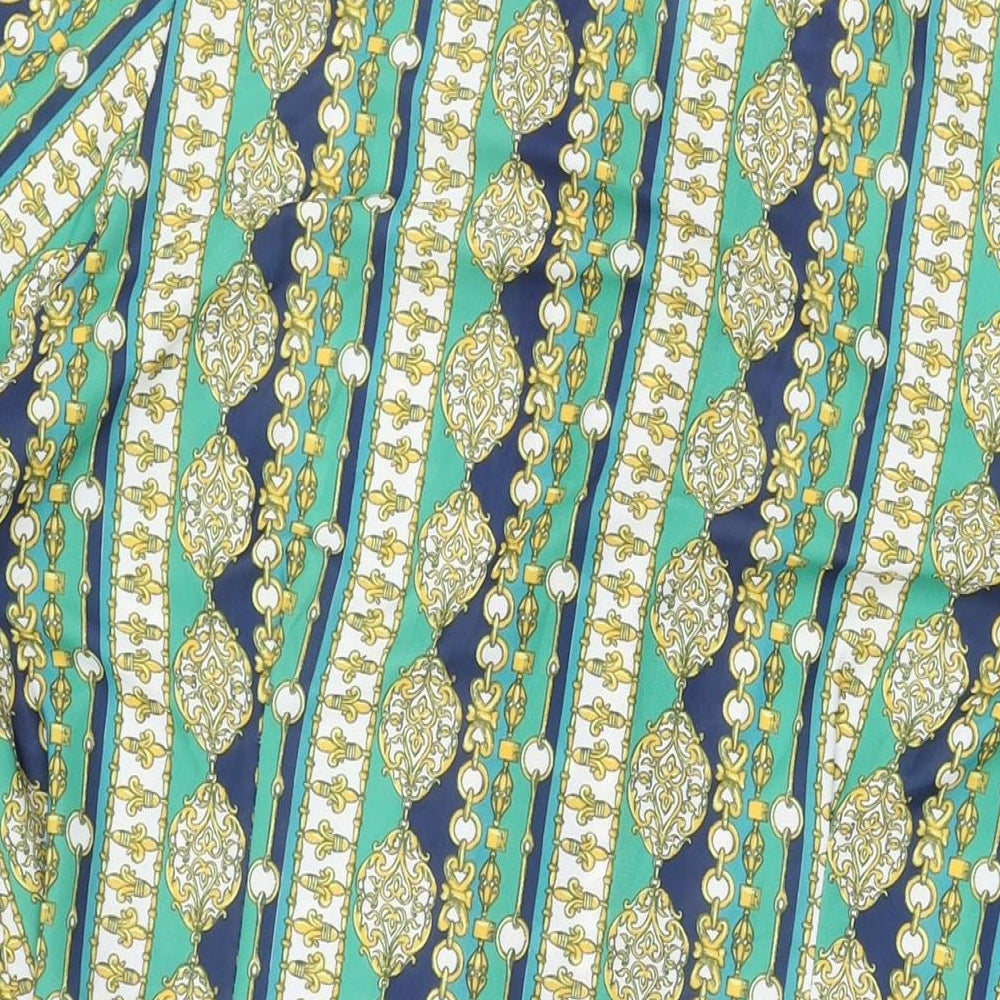 Deanes Womens Green Geometric Polyester Shirt Dress Size 18 Collared Button