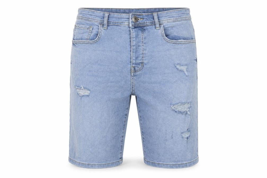 Front view of Denim & Co. men’s blue cotton bermuda shorts, size 34, in, 10-inch leg regular button