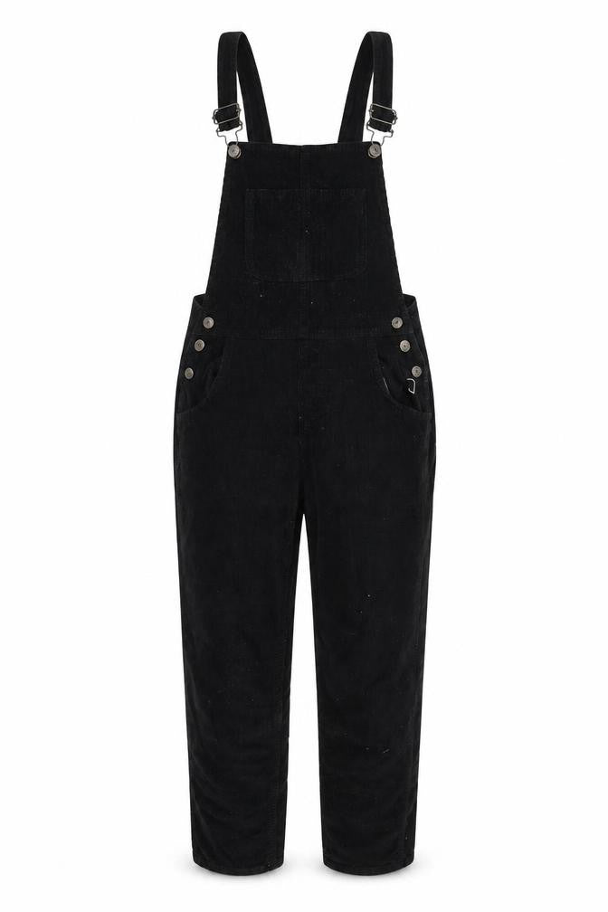 FatFace Womens Black Cotton Dungaree One-Piece Size 6 Buckle