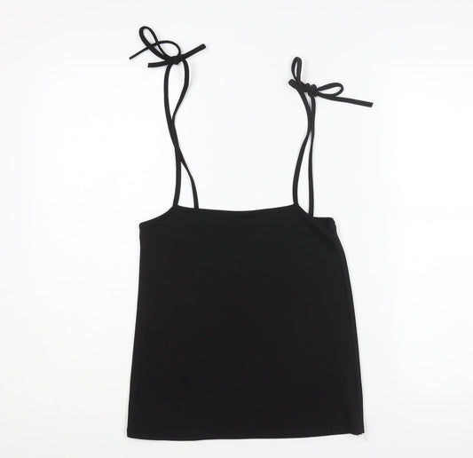 PRETTYLITTLETHING Womens Black Polyester Pinafore/Dungaree Dress Size 6 Square Neck Tie