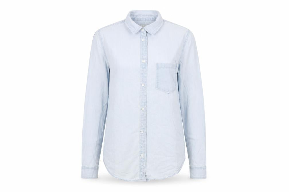 Denim & Co. Womens Blue Cotton Basic Button-Up Size 8 Collared