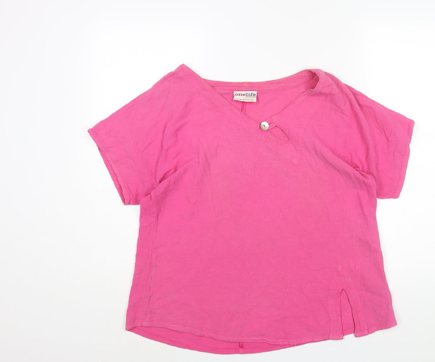 One Life Womens Pink Cotton Basic Blouse Size 6 Round Neck