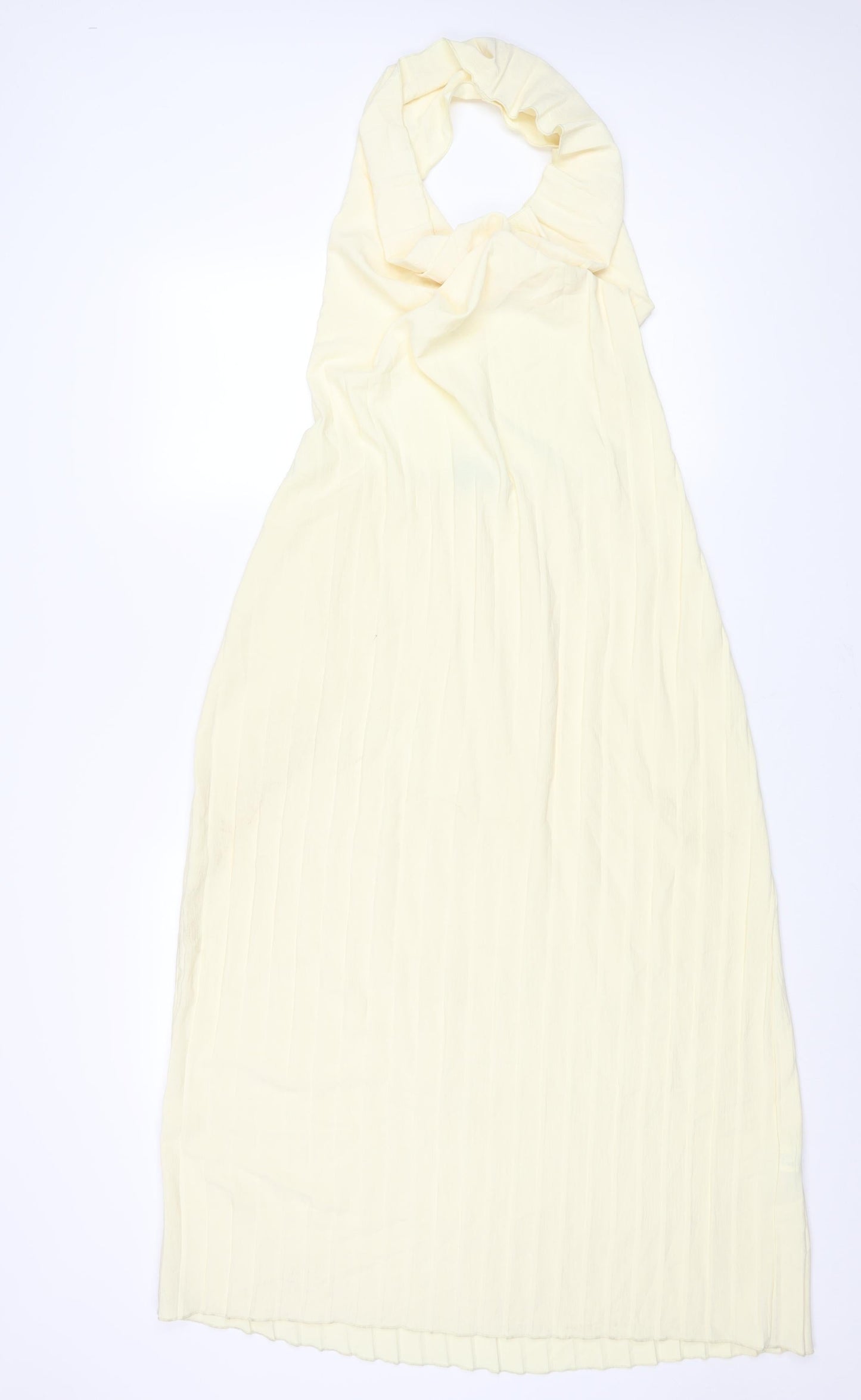 Zara Womens Yellow Polyester Maxi Size S Halter Pullover - Pleated Backless