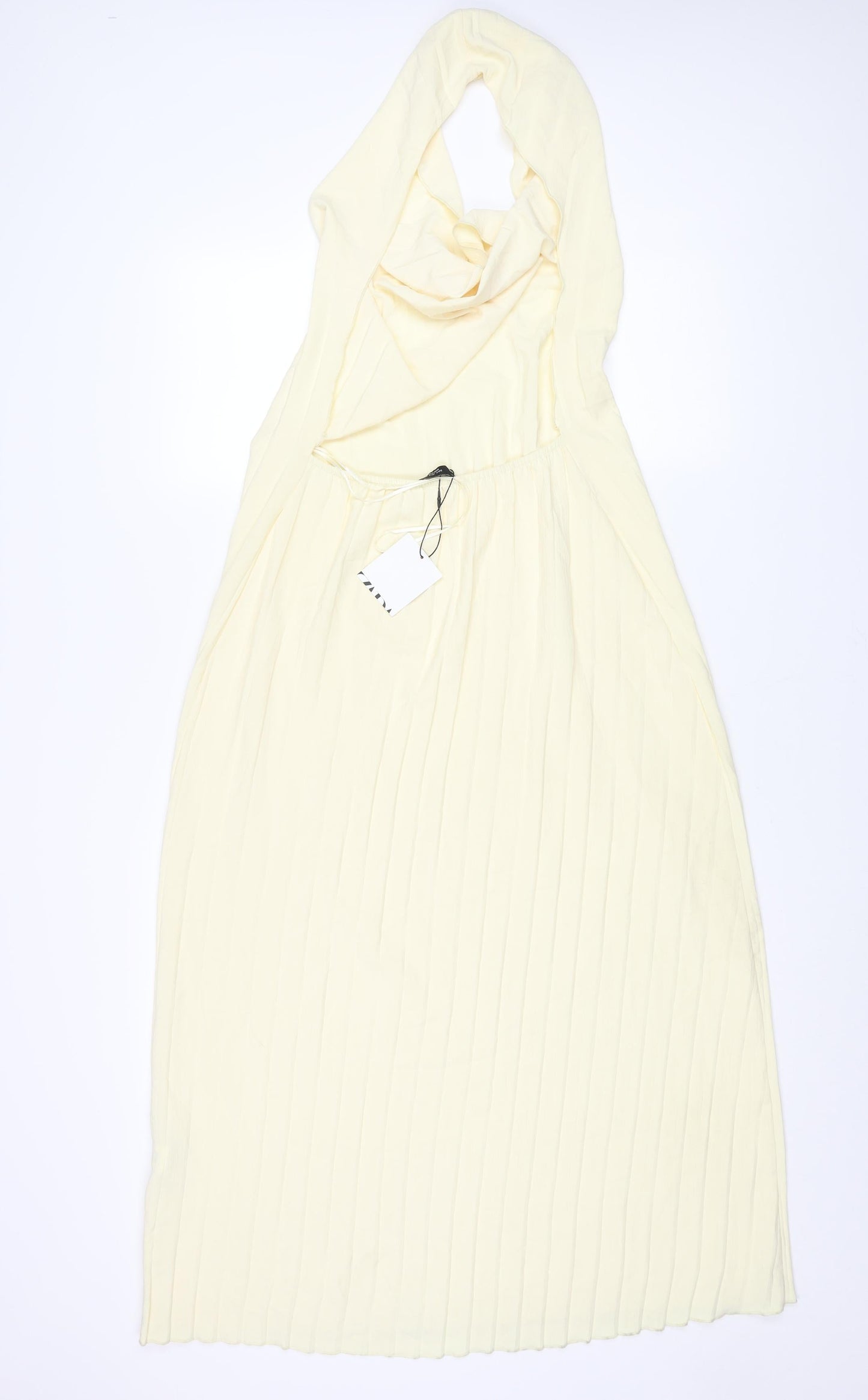 Zara Womens Yellow Polyester Maxi Size S Halter Pullover - Pleated Backless