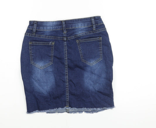 Denim Wise Womens Blue Cotton Straight & Pencil Skirt Size 8 Zip - Distressed Denim