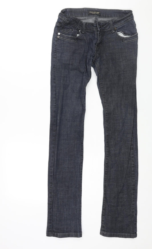Gold SK Womens Blue Cotton Straight Jeans Size 28 in L32 in Regular Zip