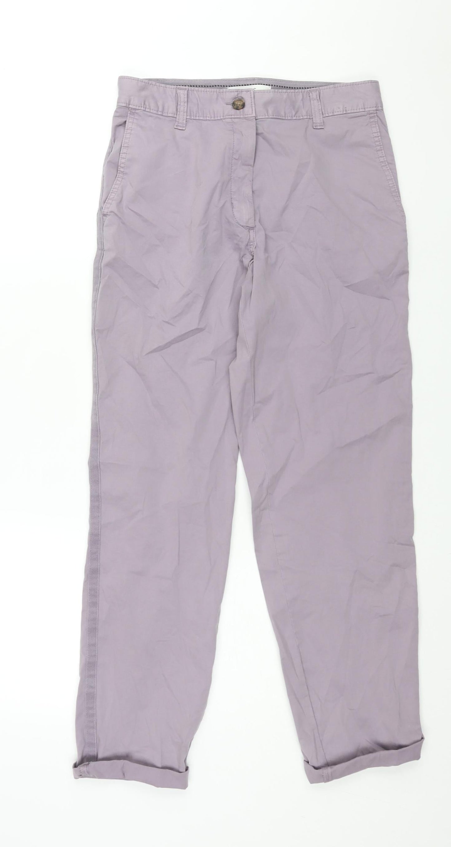Marks and Spencer Womens Purple Cotton Chino Trousers Size 8 L28 in Regular Zip - Taped Sides