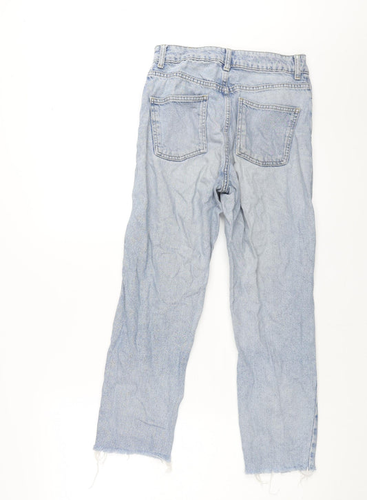 Topshop Womens Blue Cotton Straight Jeans Size 26 in L24 in Regular Zip - Raw Hem