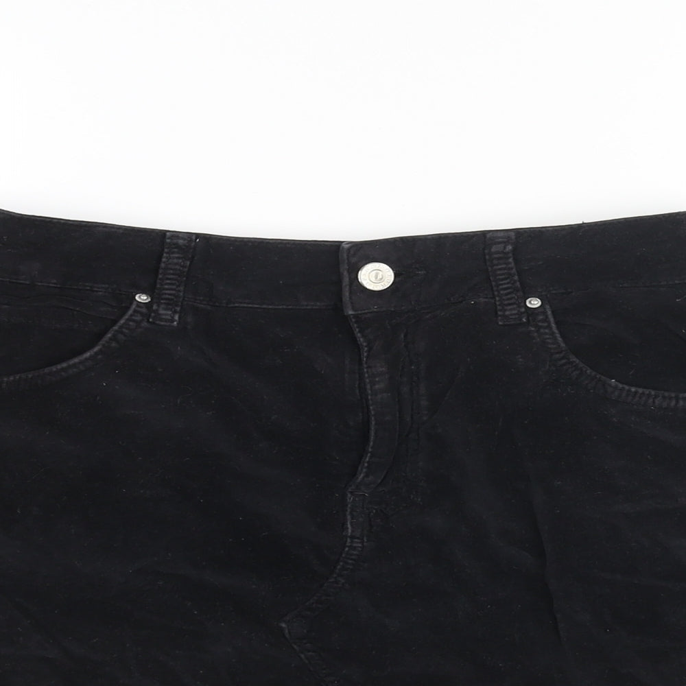 Topshop Womens Black Cotton Mini Skirt Size 8 Zip