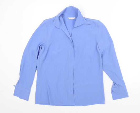 St Michael Womens Blue Polyester Basic Button-Up Size 10 Collared