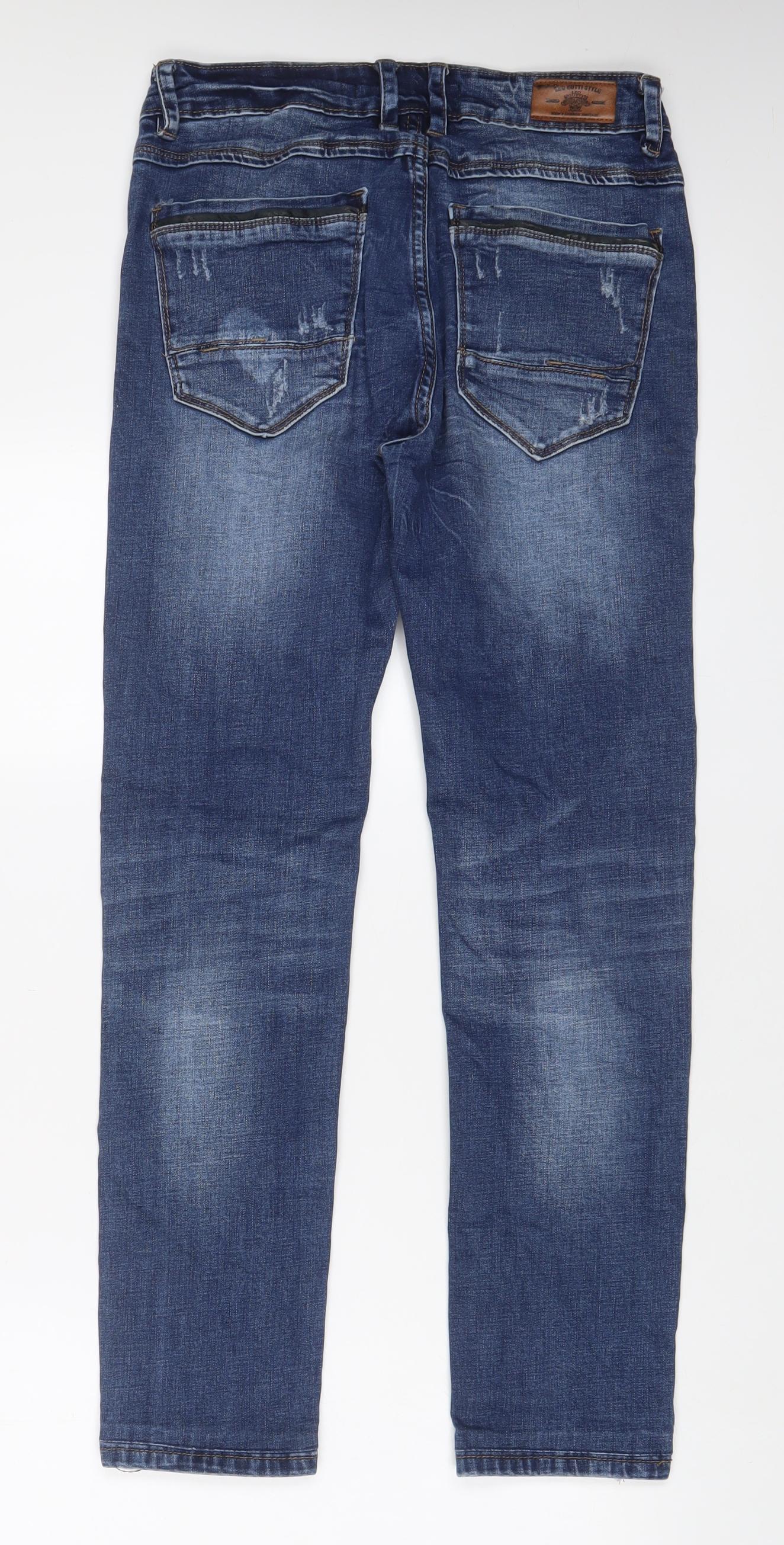 Leo Gutti Jeans Mens Blue Cotton Skinny Jeans Size 32 in L33 in Regular Button - Long Leg