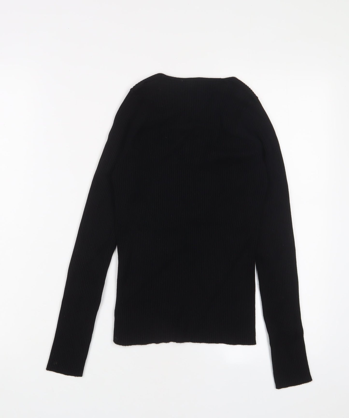 Mango Womens Black Square Neck Acrylic Pullover Jumper Size L - Stretch
