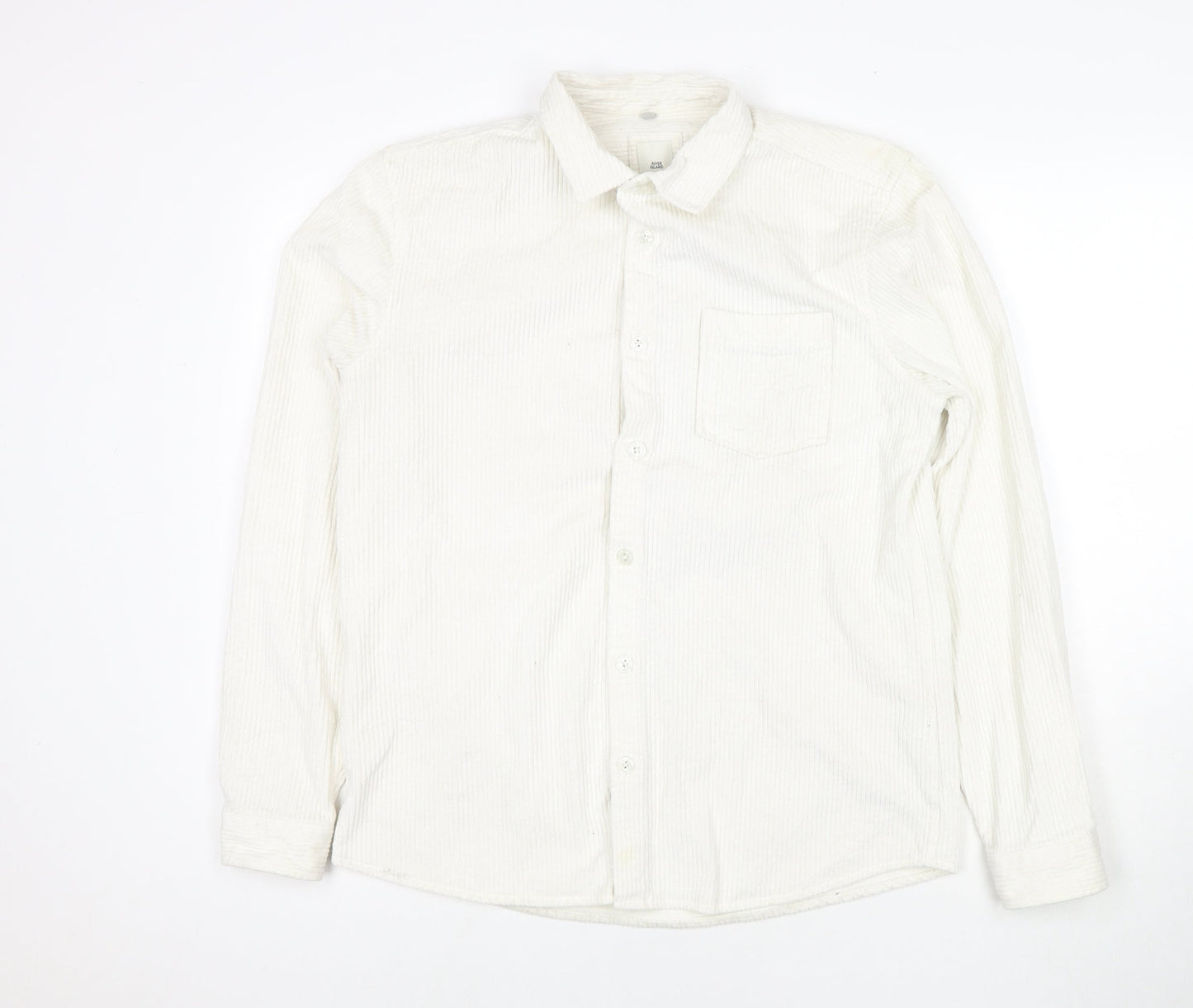 River Island Mens White Cotton Button-Up Size M Collared Button