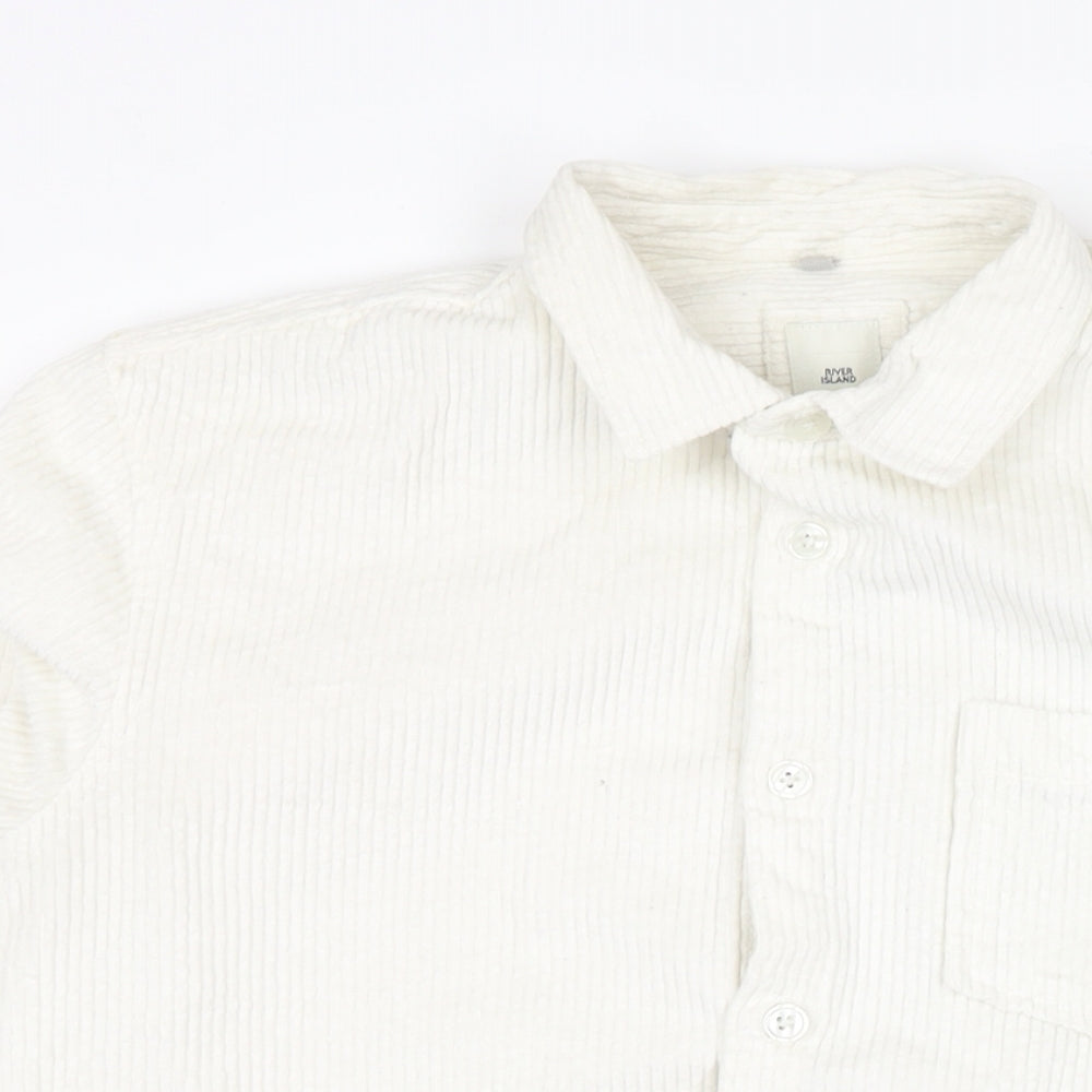 River Island Mens White Cotton Button-Up Size M Collared Button