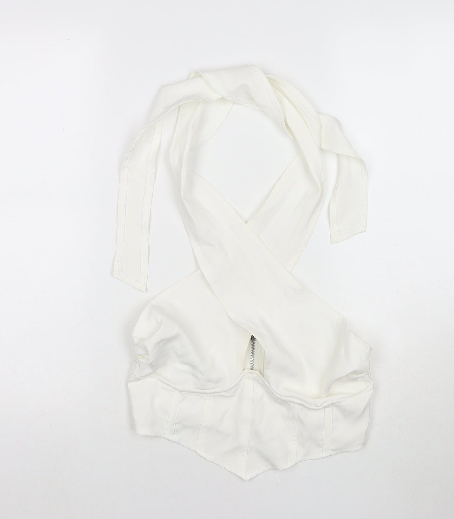 Missguided Womens White Polyester Wrap Tank Size 10 Halter - Cropped