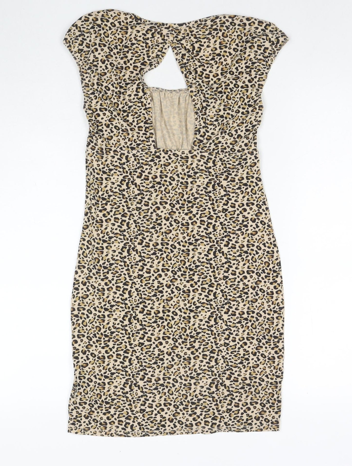 Topshop Womens Brown Animal Print Viscose Mini Size 8 Square Neck Pullover