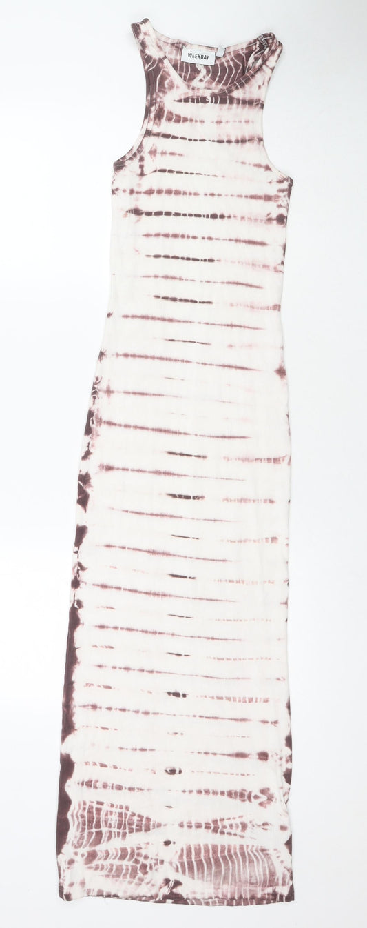 Weekday Womens White Colourblock Cotton Bodycon Size XS Round Neck Pullover - Tie-dye