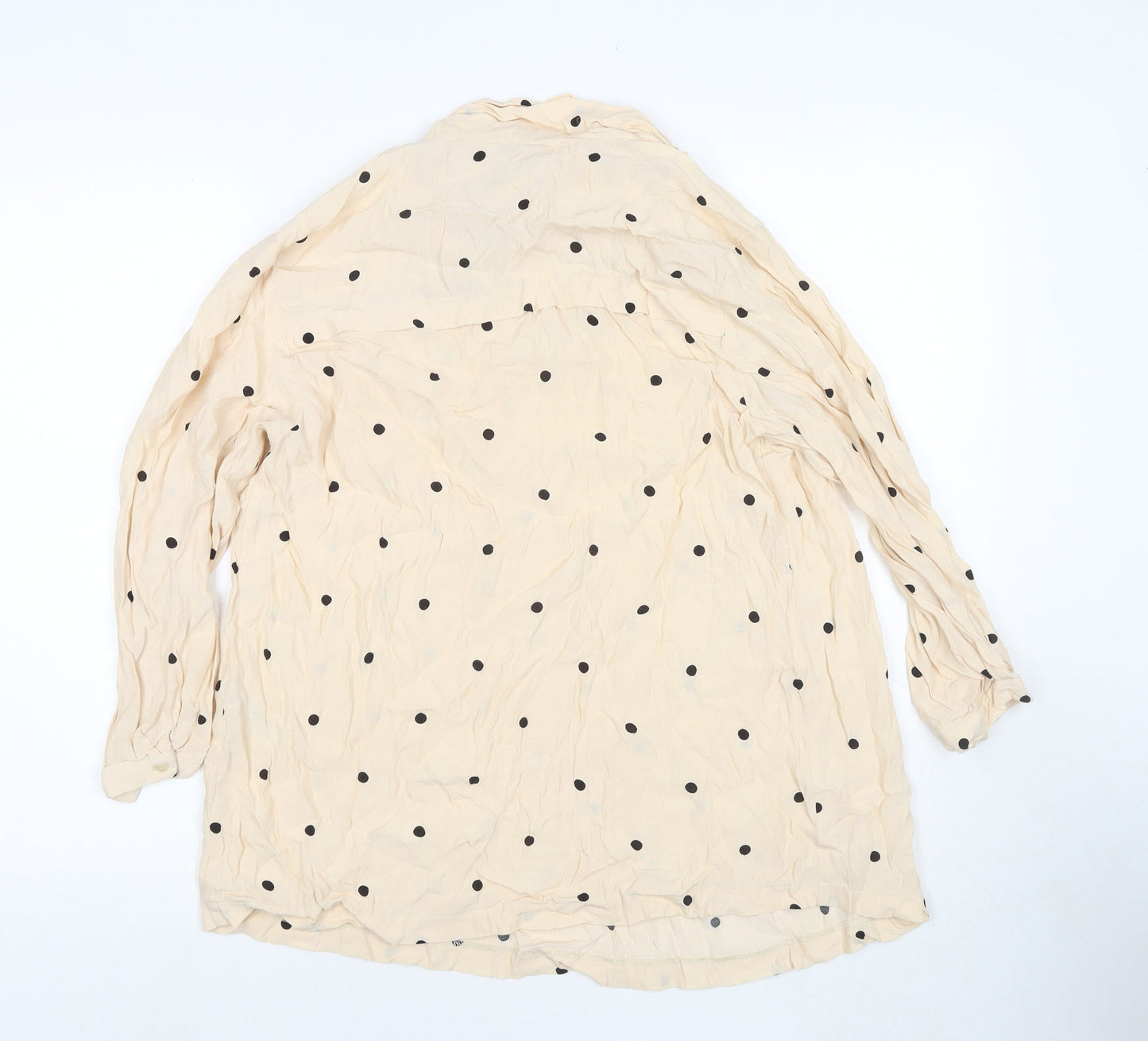 NEXT Womens Beige Polka Dot Viscose Basic Blouse Size 14 Round Neck