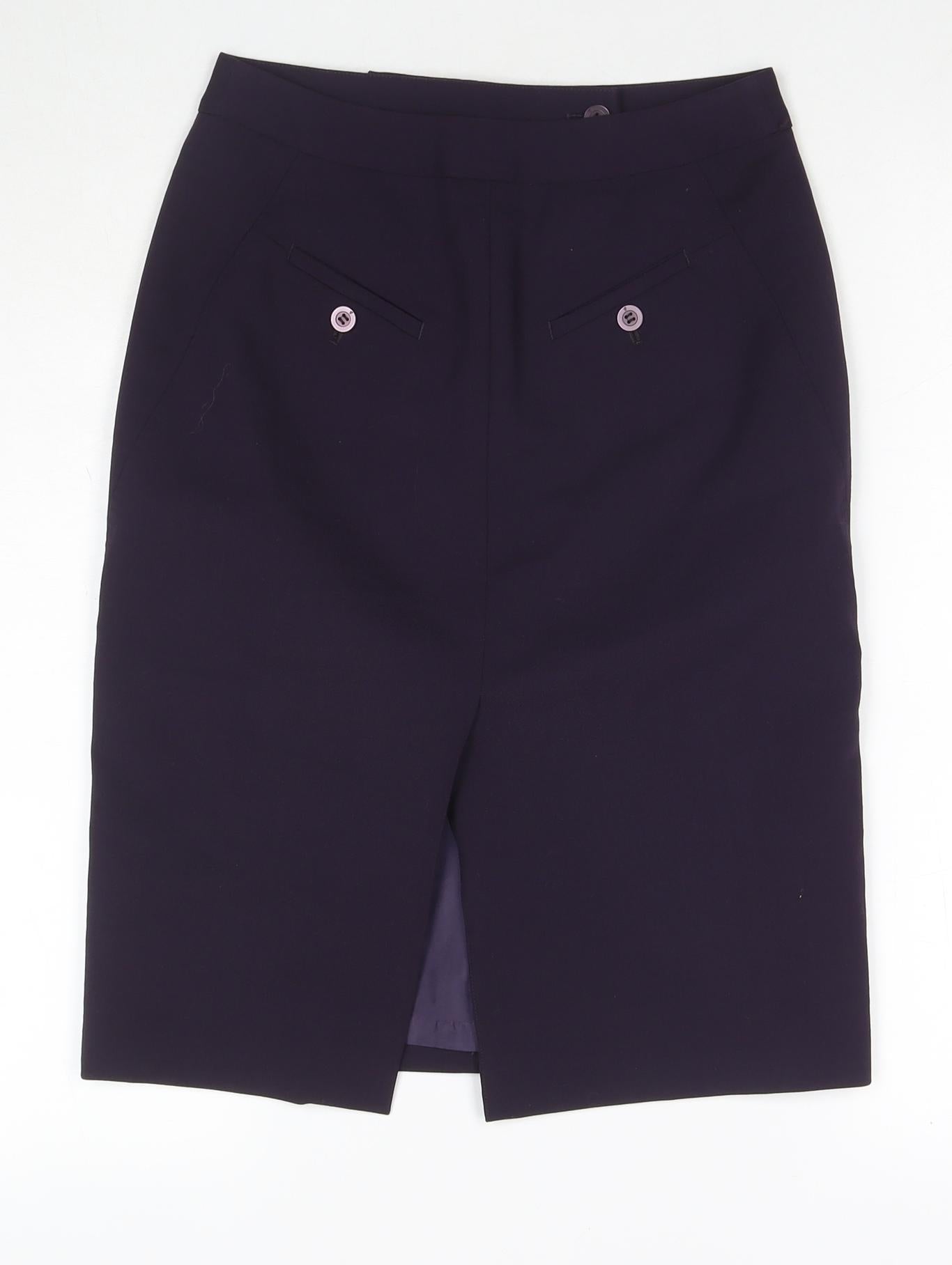 Per Una Womens Blue Polyester Straight & Pencil Skirt Size 8 Zip