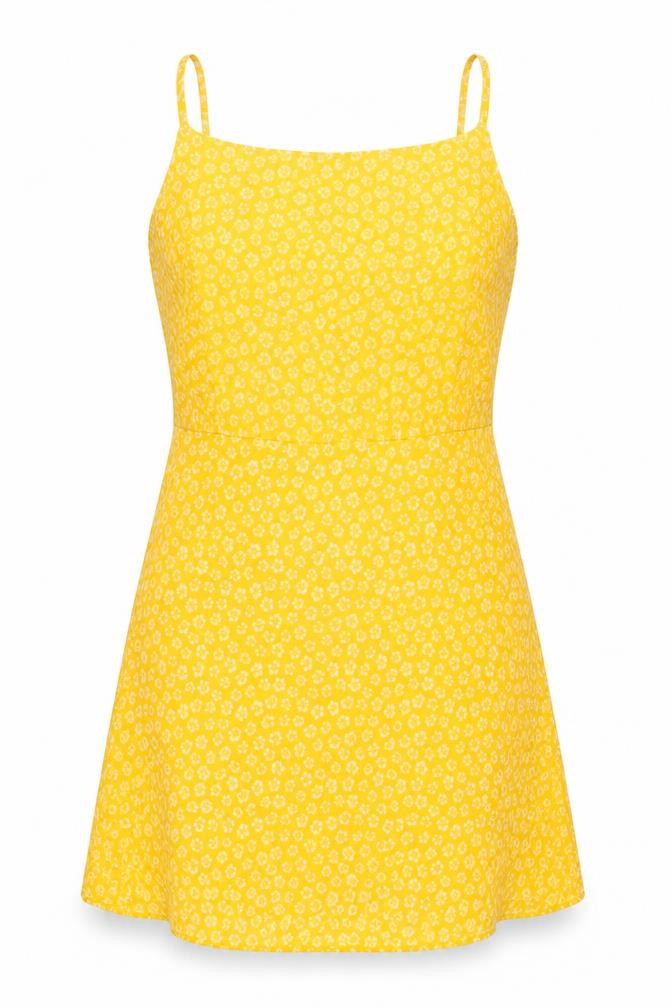 Divided by H&M Womens Yellow Floral Polyester Fit & Flare Size 12 Cowl Neck Zip