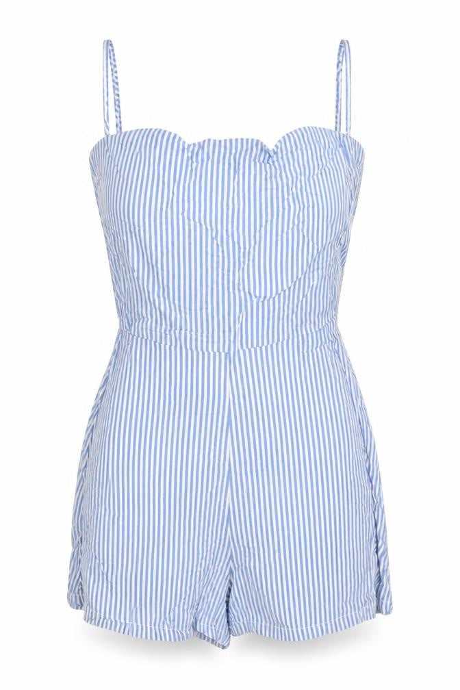 Divided by H&M Womens Blue Striped Viscose Playsuit One-Piece Size 4 Zip