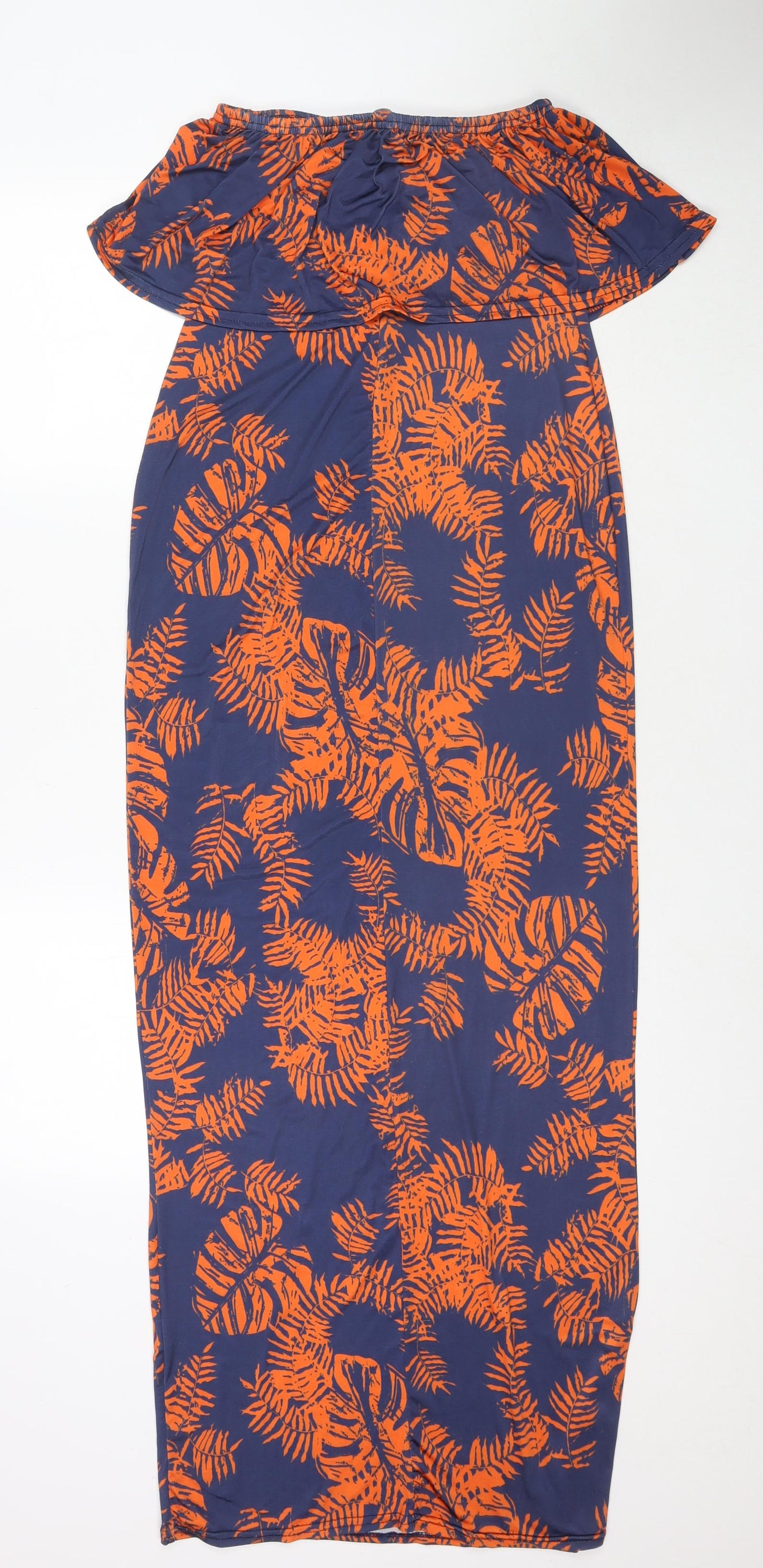 Boohoo Womens Blue Floral Polyester Maxi Size 8 Off the Shoulder Pullover - Strapless